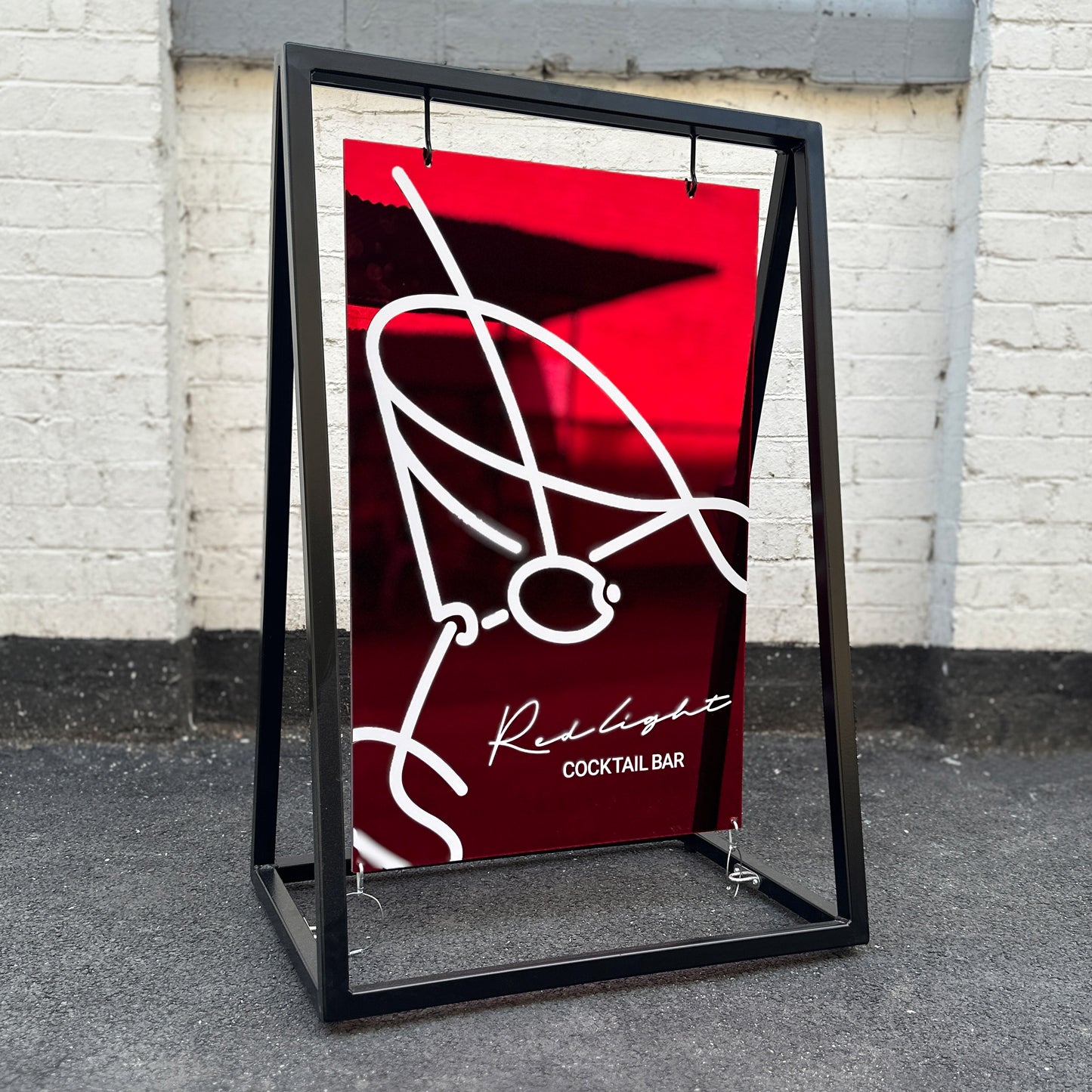Red Mirror Pavement Sign