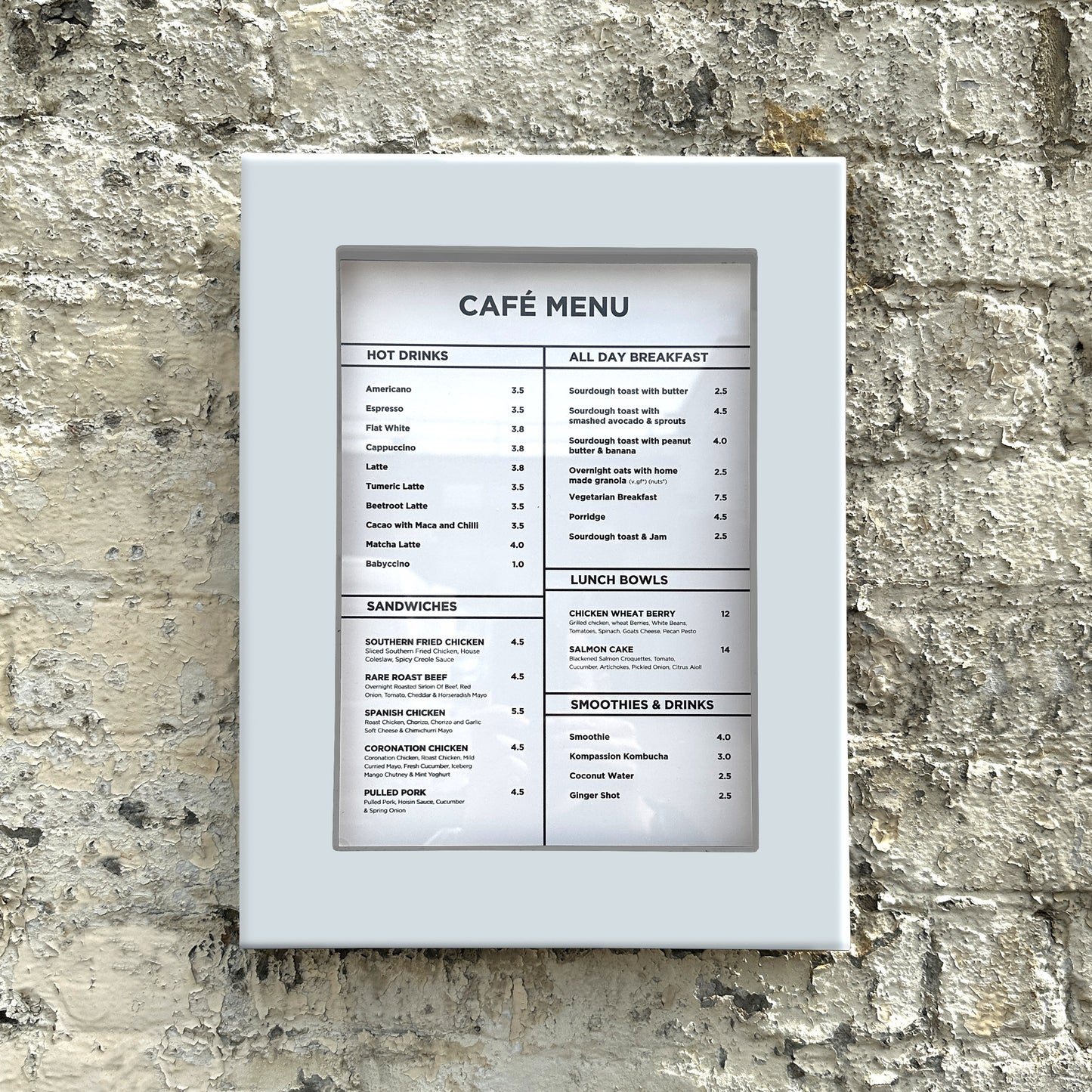 A4 A3 White Illuminated Slimline Menu Case