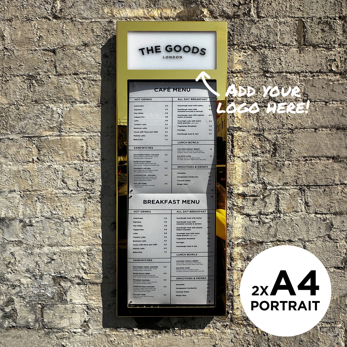 Gold Brass Menu Case A4x2 Portrait